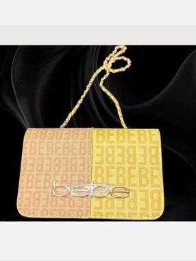 Bebe Two-Tone Logo Chain Crossbody — Yellow & Tan